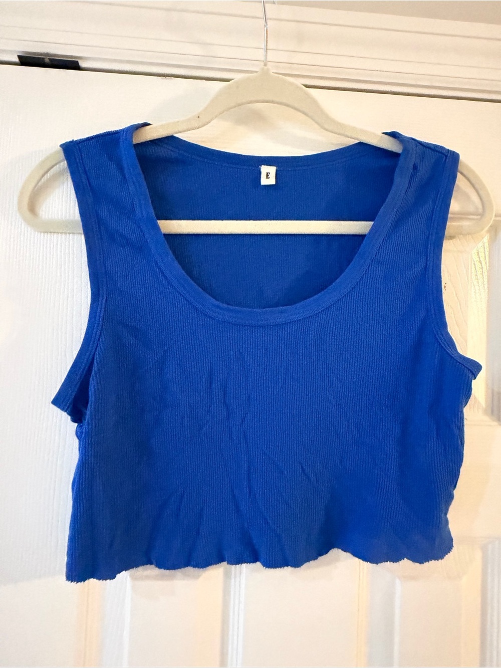 Elwood Blue Ribbed Scoop Neck Crop Tank Top - Women
